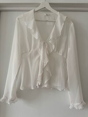 Wilfred Sheer Ivory Ruffle Tie-Front Blouse